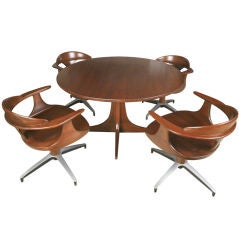Mid Century Solid Wood Dining Table and Swivel Chairs