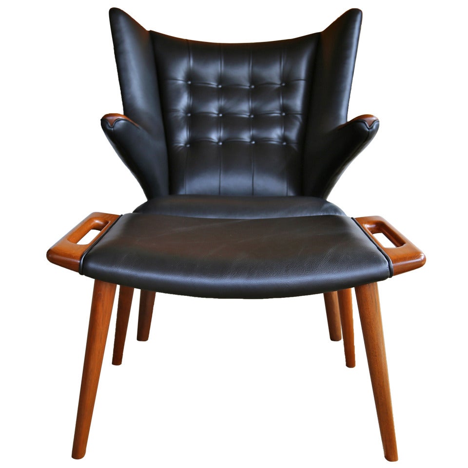 Leather Papa Bear Chair 
Ottoman By Hans J. Wegner