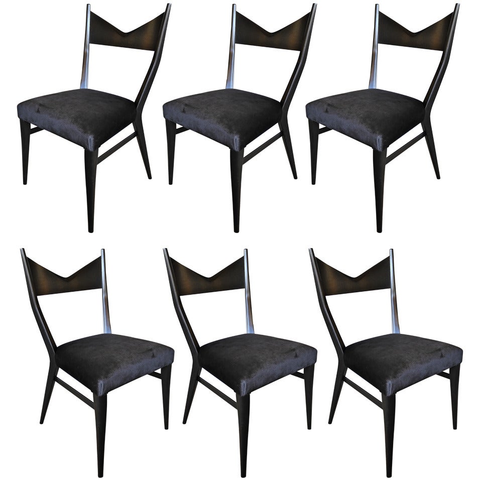 Six ebonized mahogany dining chairs by Paul McCobb for Calvin