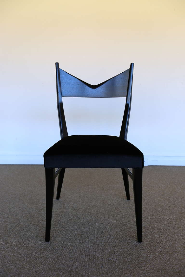 Six ebonized mahogany dining chairs by Paul McCobb for Calvin In Excellent Condition In Costa Mesa, CA