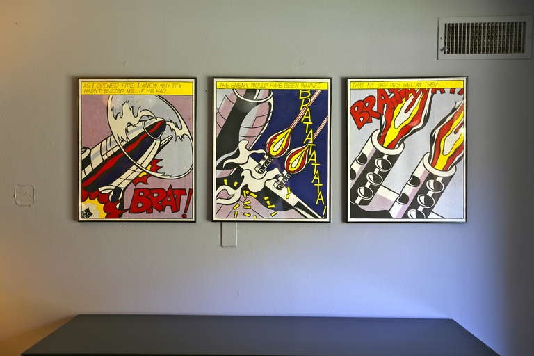 Roy Lichtenstein " As I opened Fire " (Triptych), Three Offset Lithographs