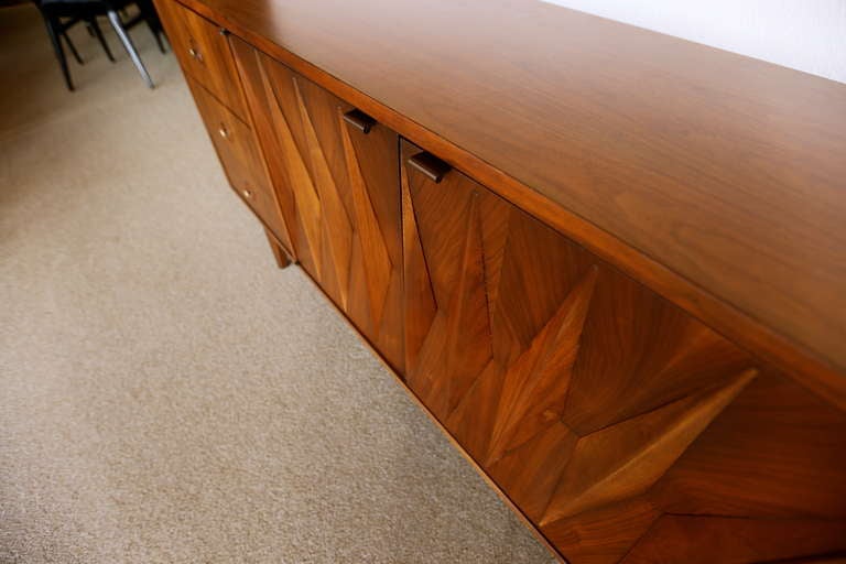 American Sculptural Walnut Diamond Front Credenza