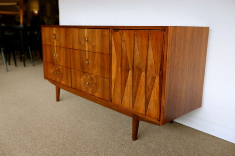 Sculptural Walnut Diamond Front Credenza