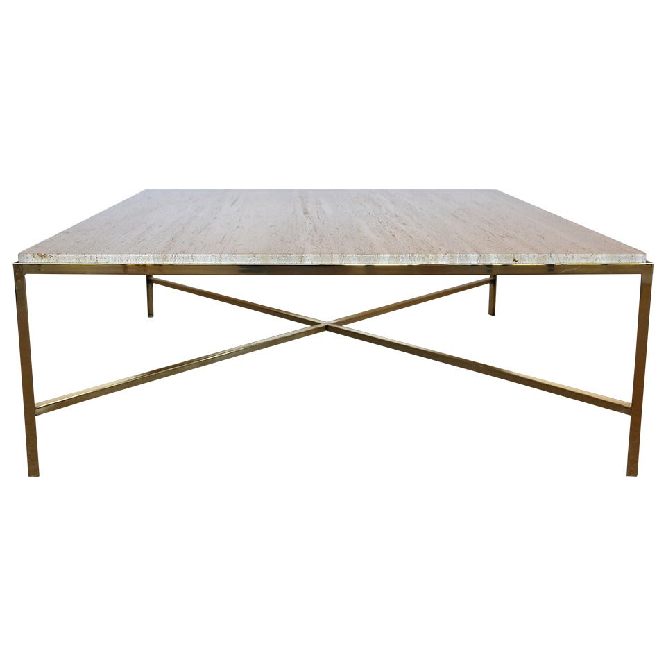 Solid Brass and Marble "X" Base Square Coffee Table