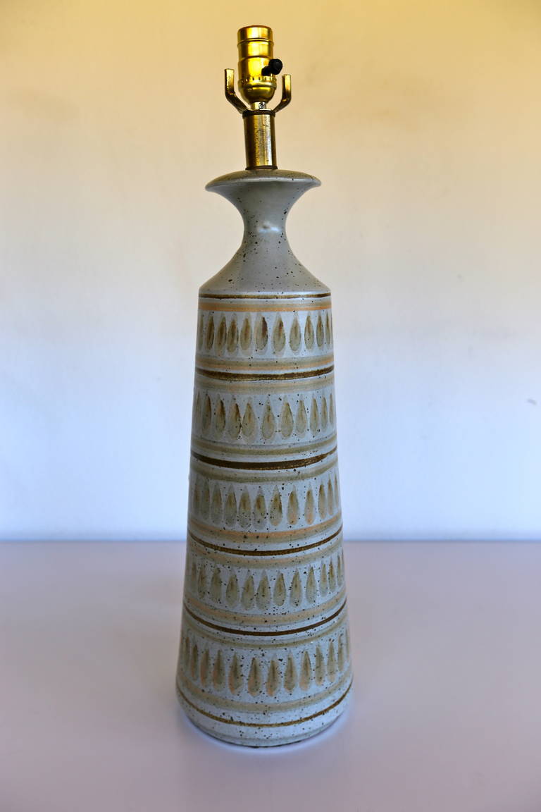 Ceramic art pottery lamp, circa 1965.