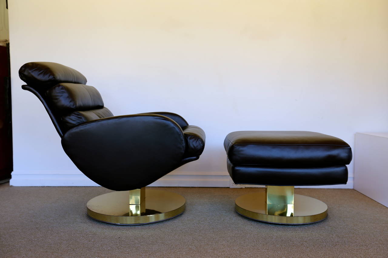 American Leather Lounge Chair and Ottoman by Milo Baughman for Thayer Coggin
