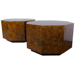 Pair of Octagon Faux Tortoise Side Tables by Milo Baughman