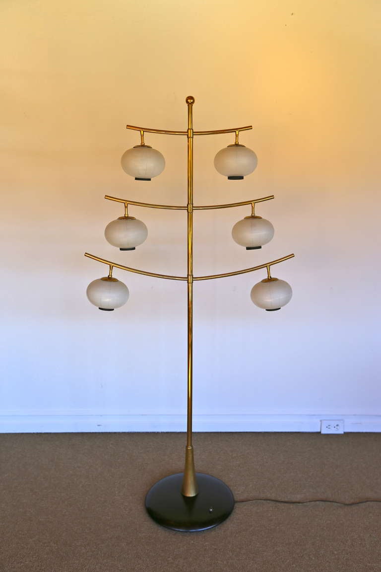 Mid-Century Modern Three Tiered Brass Floor Lamp