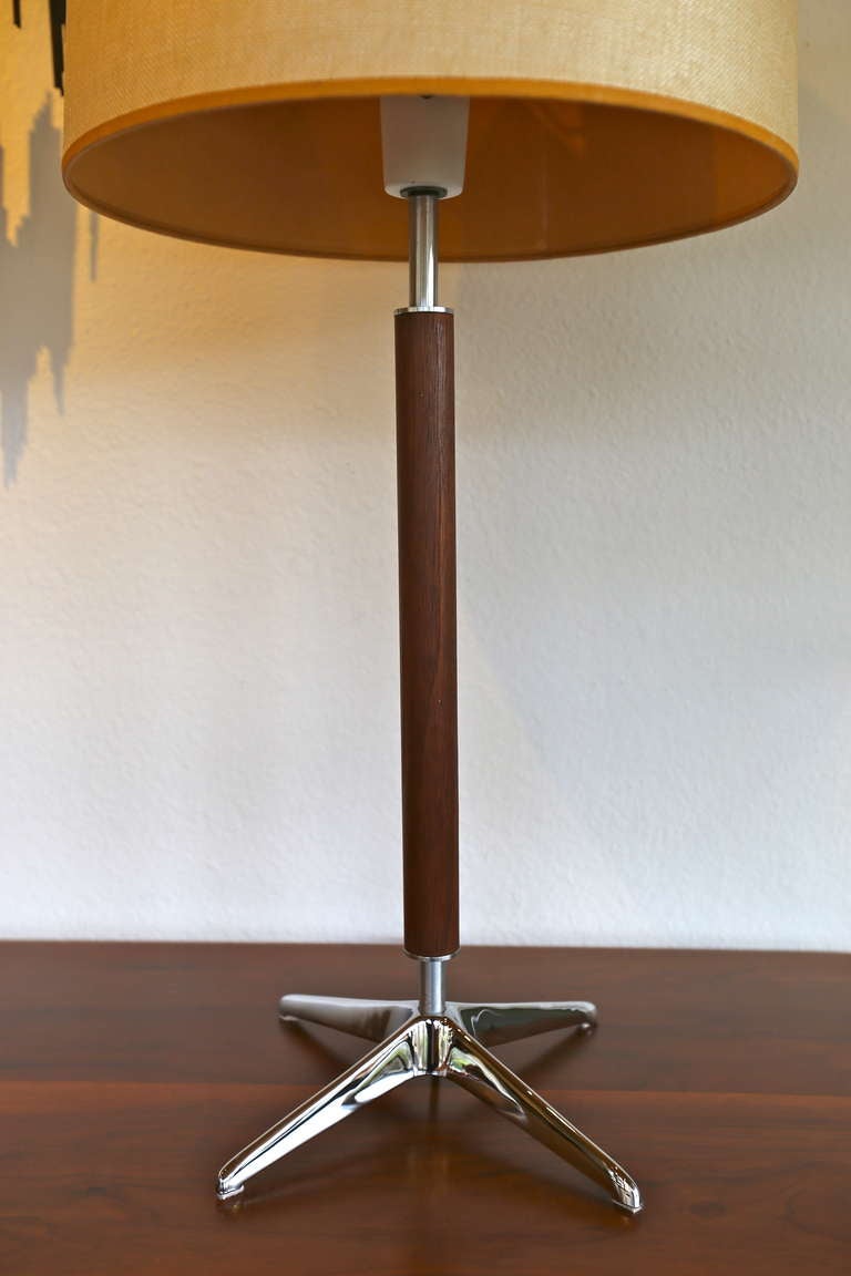Mid-Century Modern Walnut & Chrome Table Lamp by Lightolier