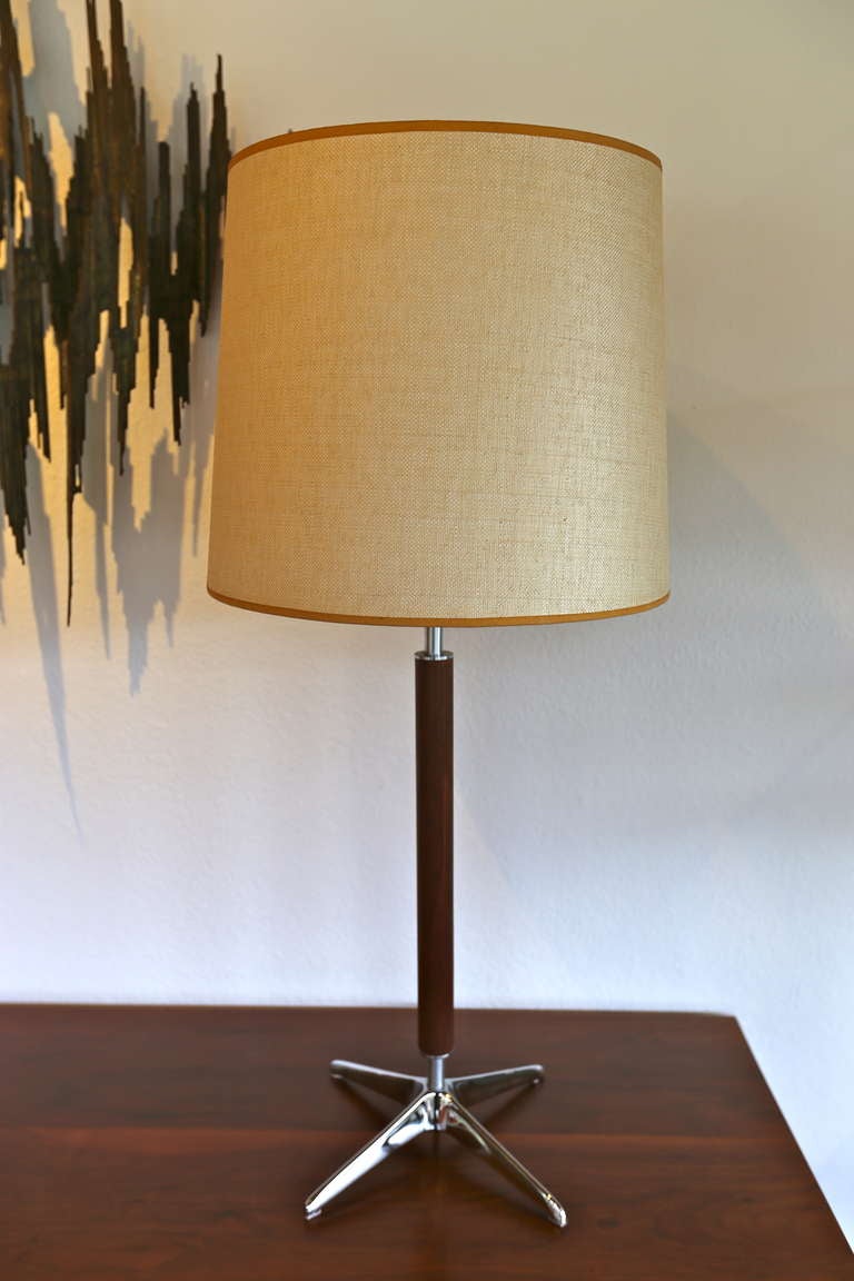 Walnut & Chrome Table Lamp by Lightolier.