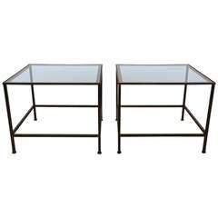 Pair of Brass & Glass Side Tables Attributed to Harvey Probber
