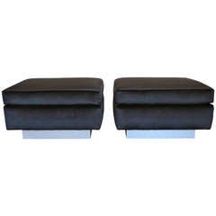 Pair of Velvet Stools / Ottomans by Milo Baughman.