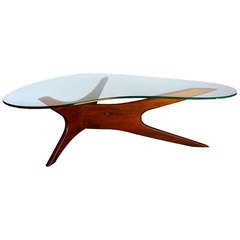 Sculptural Walnut & Glass Coffee Table by Adrian Pearsall