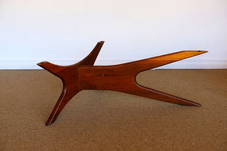 American Sculptural Walnut & Glass Coffee Table by Adrian Pearsall