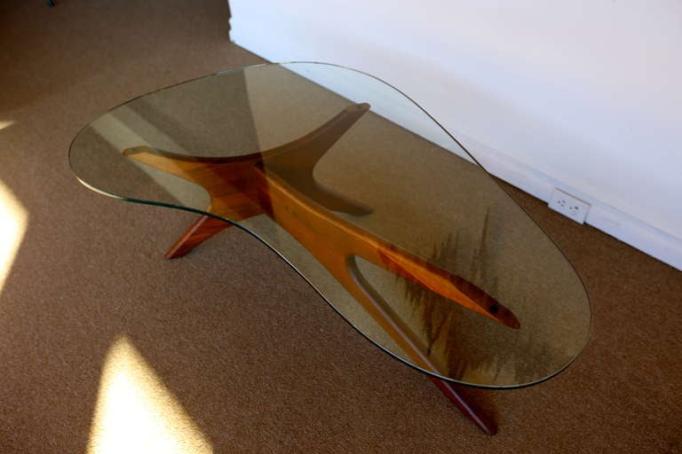 Mid-20th Century Sculptural Walnut & Glass Coffee Table by Adrian Pearsall