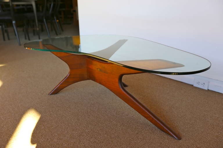 Mid-Century Modern Sculptural Walnut & Glass Coffee Table by Adrian Pearsall