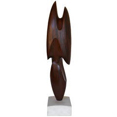 Organic Abstract Mahogany Sculpture by Henry Moretti