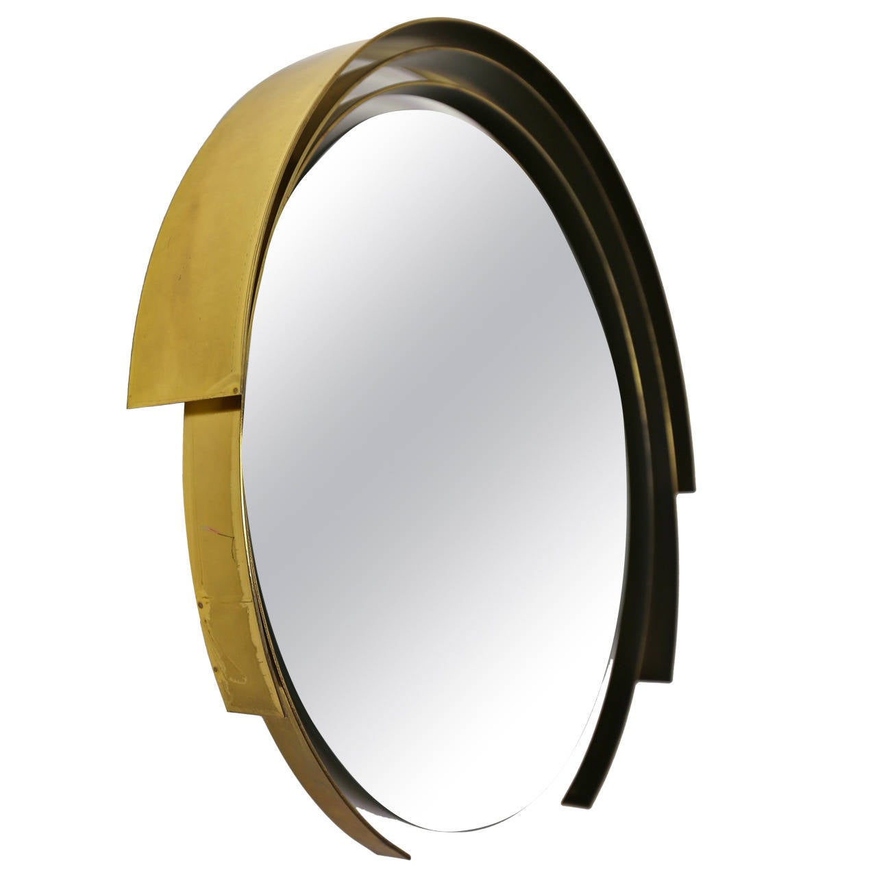 Sculptural Round Brass Mirror Signed C.Jere at 1stDibs
