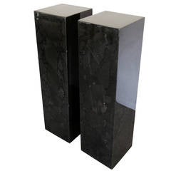 Pair of Black and Grey Onyx Pedestals by Muller of Mexico