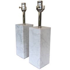 Pair of Petite White Marble Table Lamps
