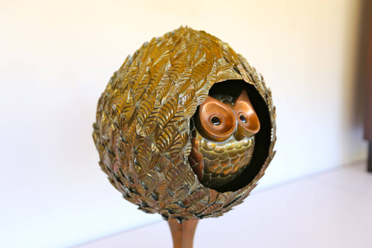 Brass Sergio Bustamante Owl Nesting Sculpture