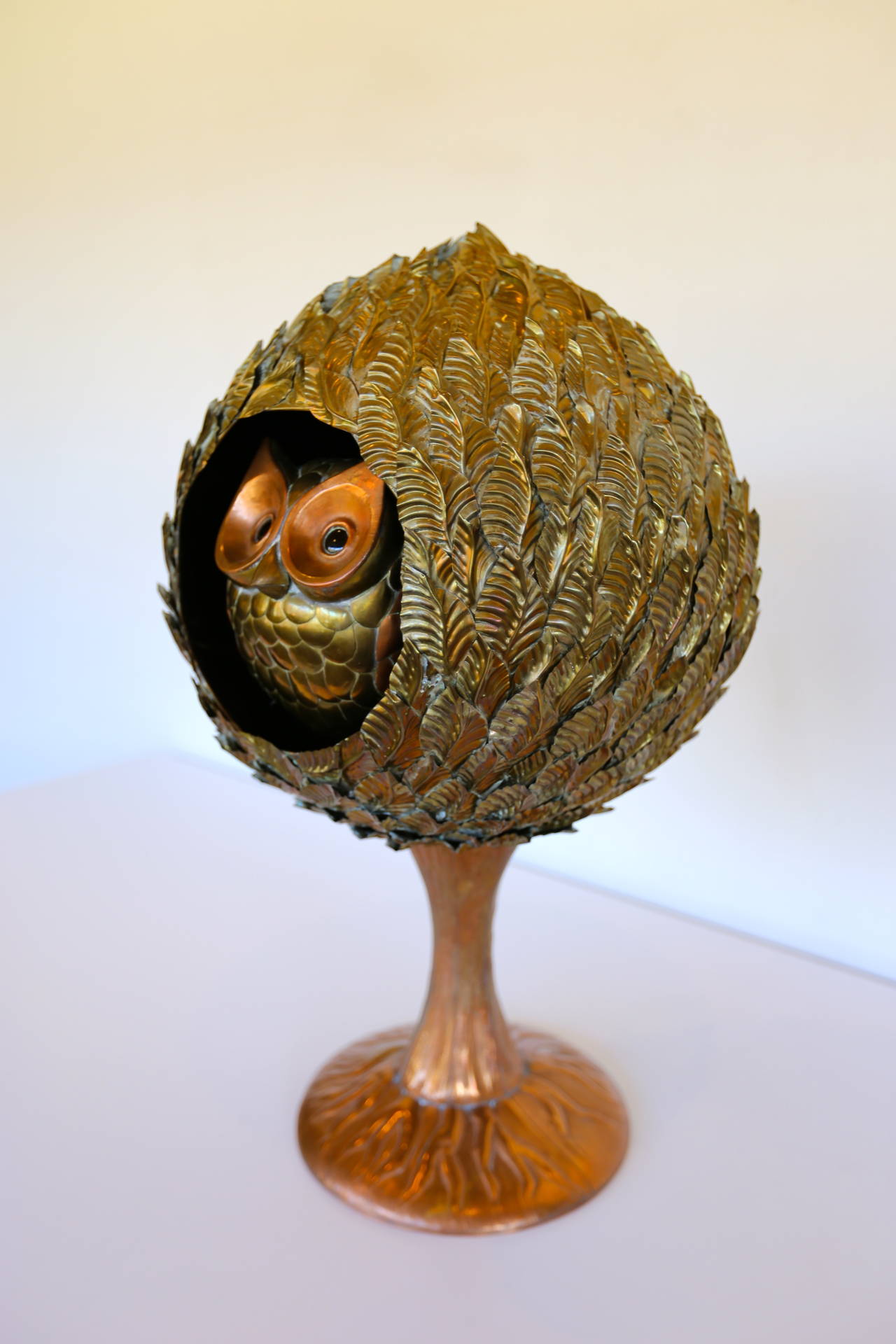 Sergio Bustamante owl nesting in tree sculpture. Signed number 23 / 100.