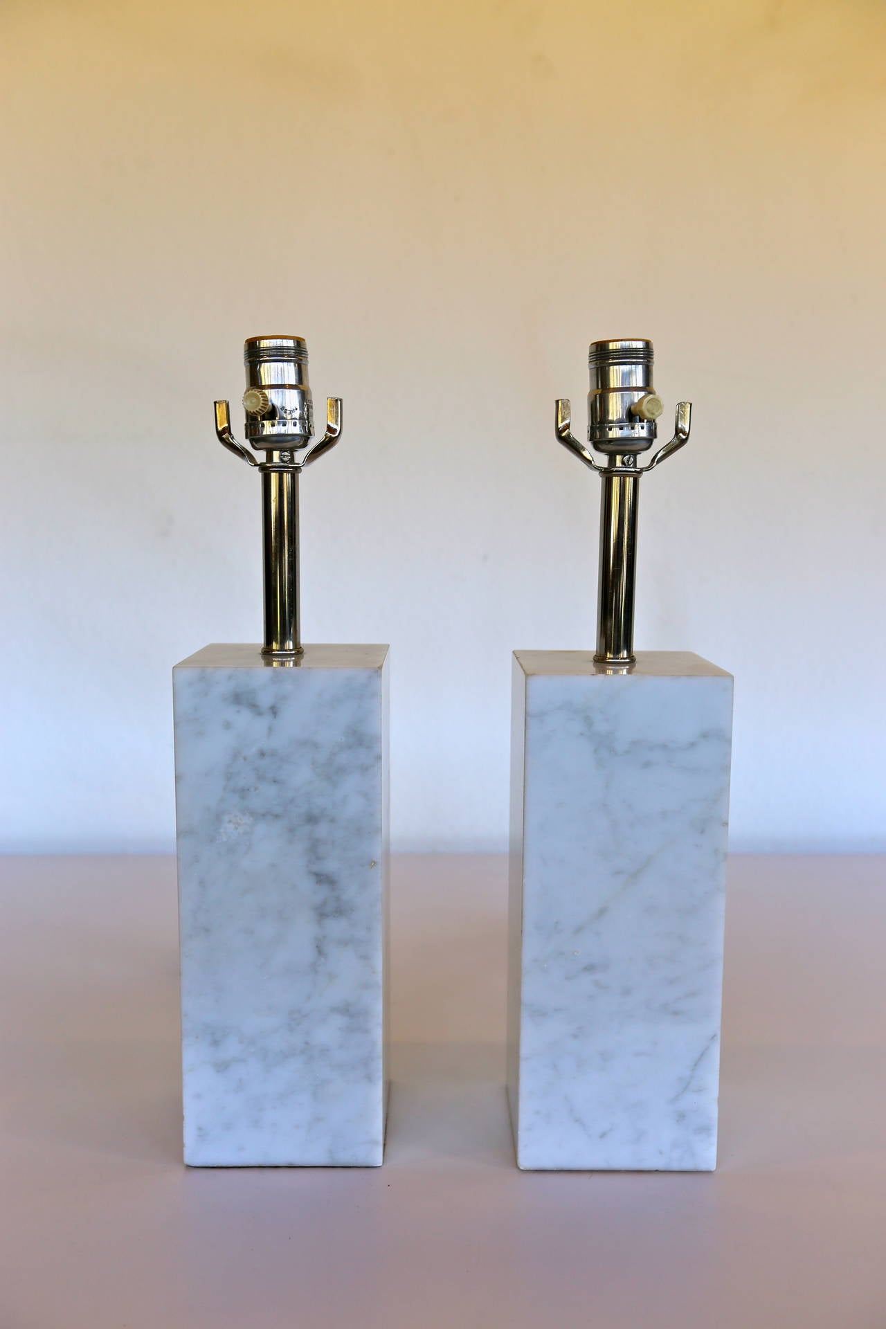 American Pair of Petite White Marble Table Lamps
