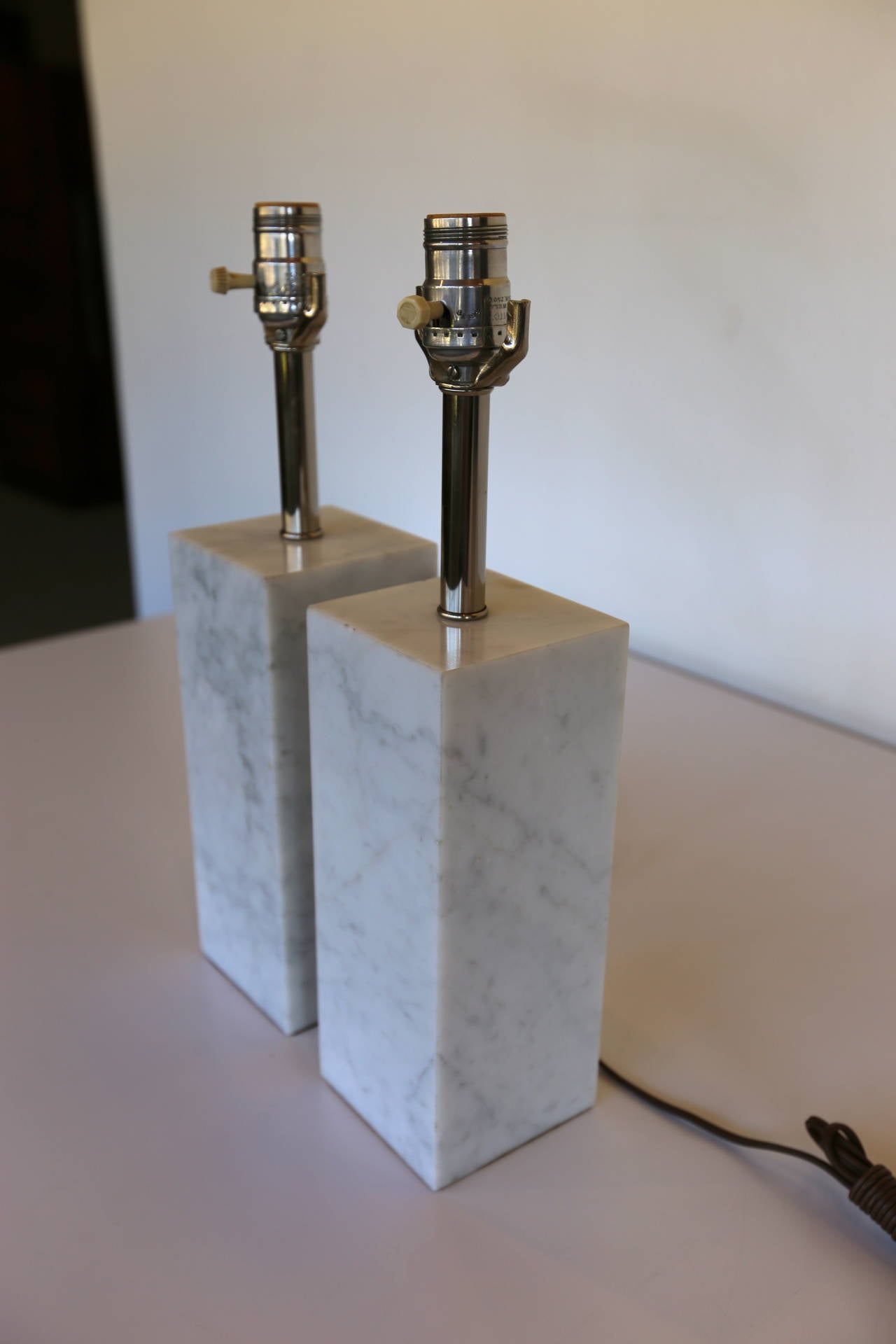 20th Century Pair of Petite White Marble Table Lamps
