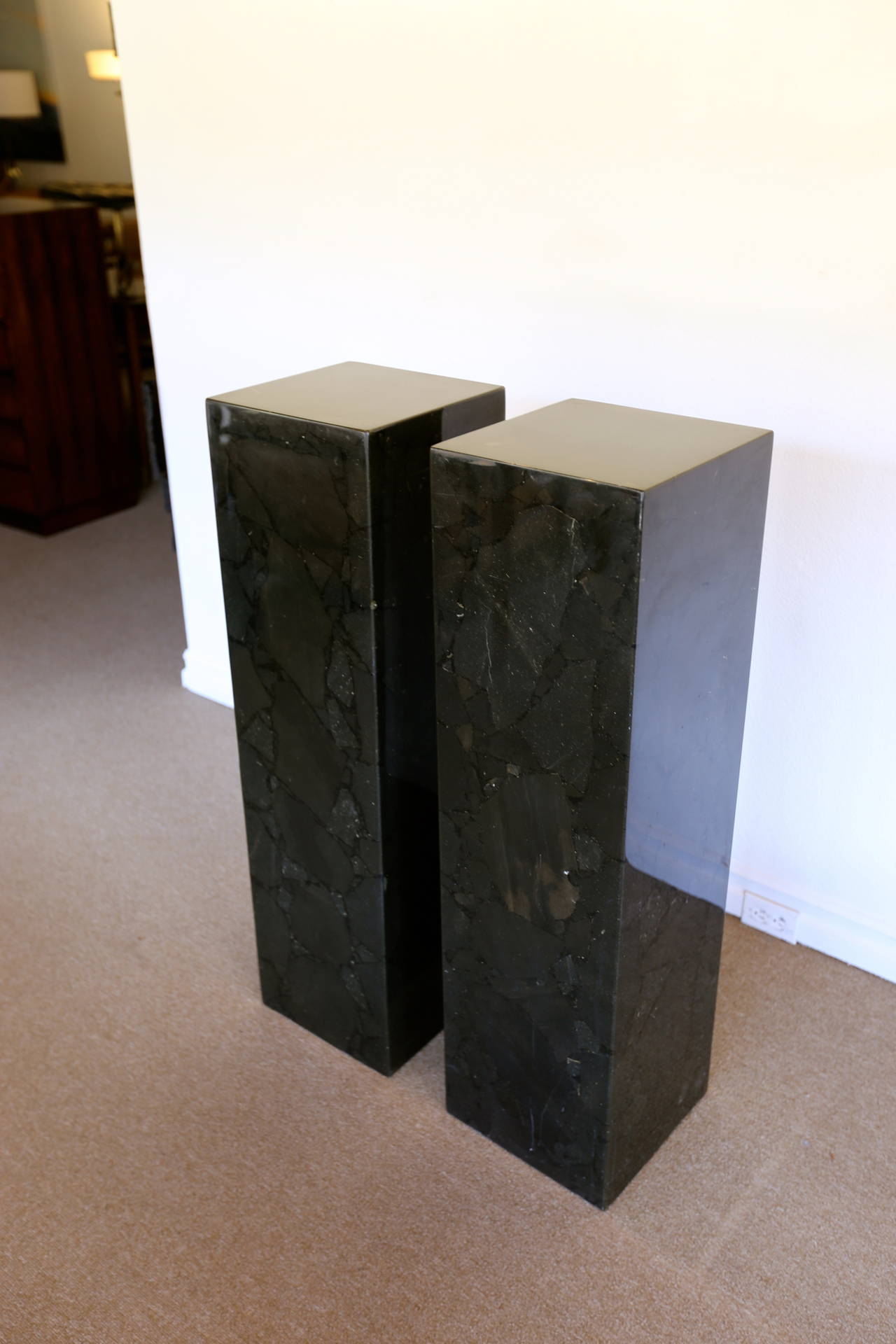 Pair of Black and Grey Onyx Pedestals by Muller of Mexico