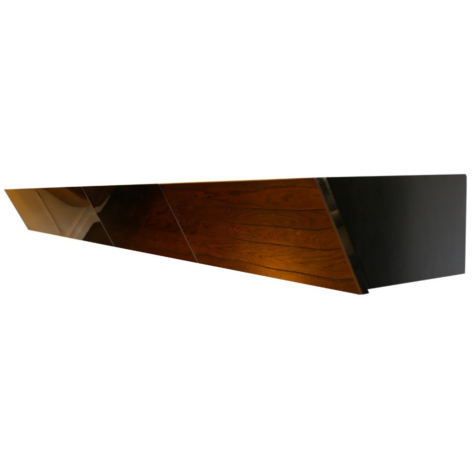 Leather & Mirror Polished Stainless Steel Floating Console by Pace