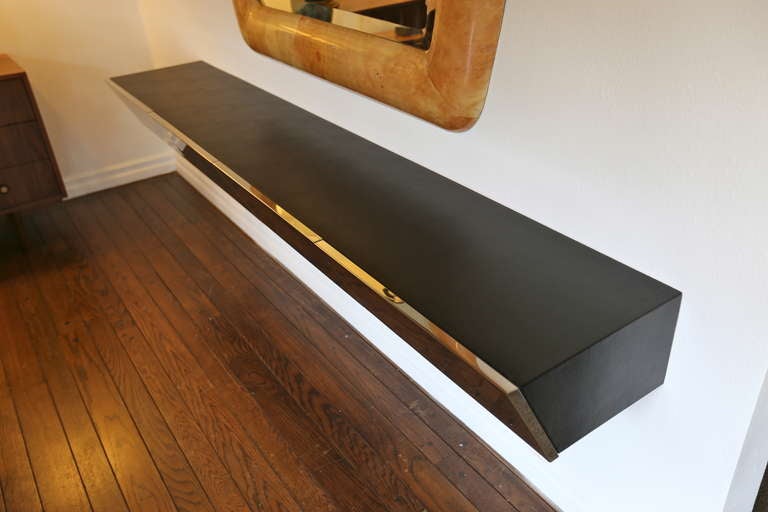 Leather & Mirror Polished Stainless Steel Floating Console by Pace 1