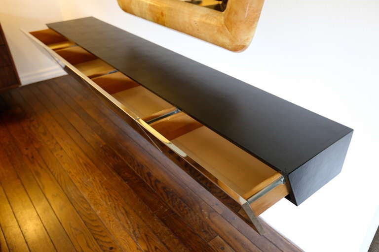 Leather & Mirror Polished Stainless Steel Floating Console by Pace 2