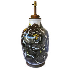 Monumental Hand-Painted Ceramic Lamp