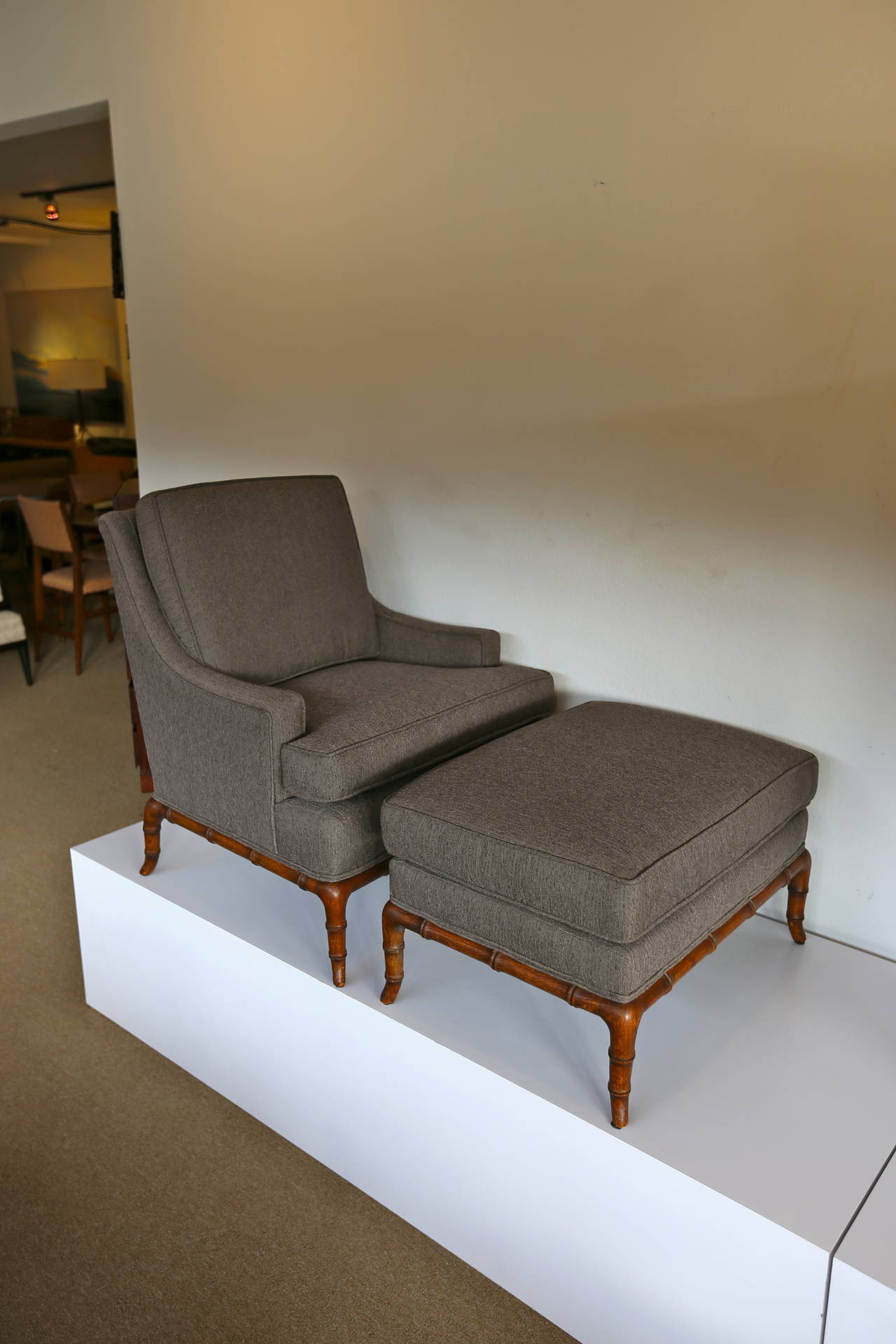 Mid-Century Modern Faux Bamboo Lounge Chair and Ottoman