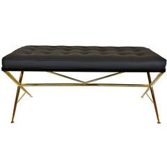Italian Brass and Leather X Base Bench