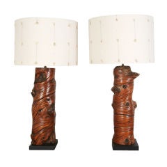 pair vintage windswept burl wood lamps