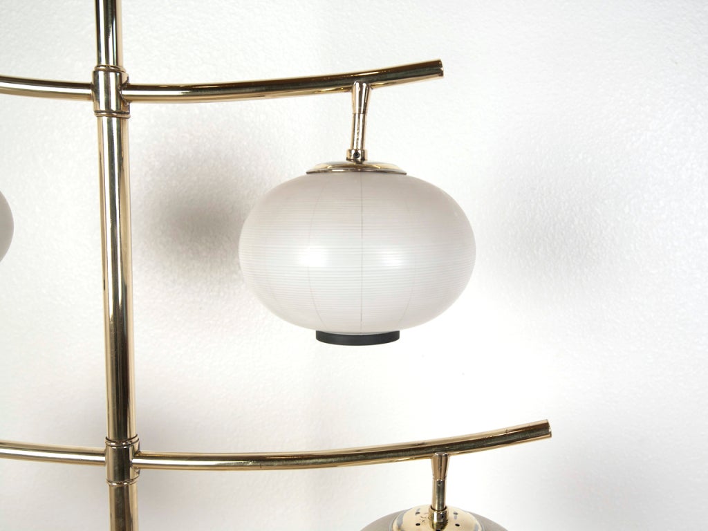 Brass Unique Asian influenced brass & frosted glass floor lamp