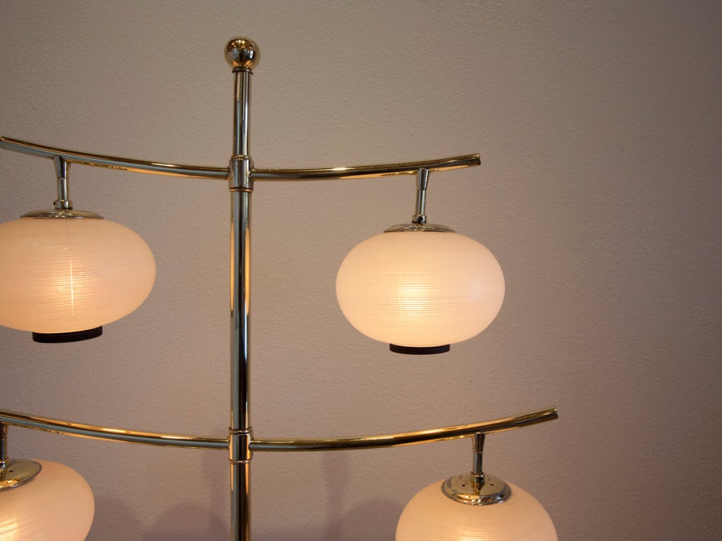 Unique Asian influenced brass and frosted glass floor lamp at 1stdibs