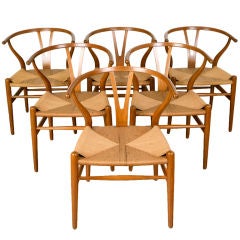 Vintage Set Of Six Wishbone Dining Chairs By Hans Wegner