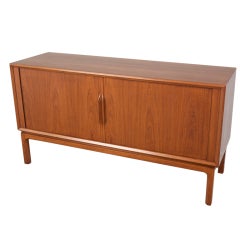 Danish teak tambour door credenza by Svend Aage Larsen