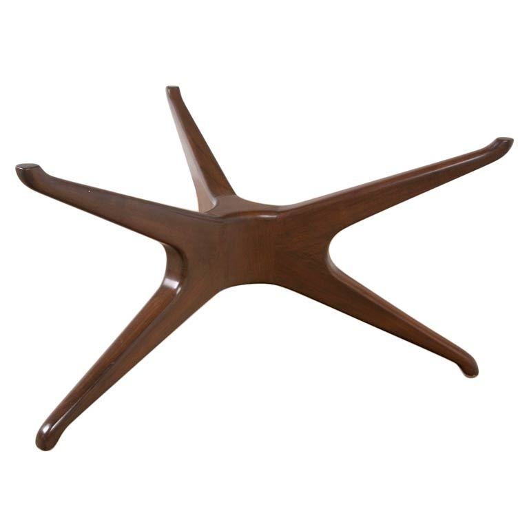 Mid century solid walnut \"SPIDER\" leg glass coffee table