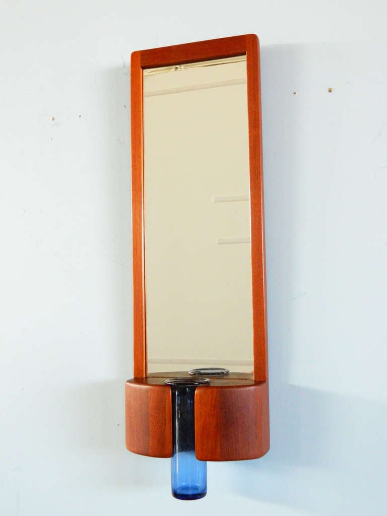 Danish Randers Møbelfabrik Mirror with Holmegaard Vase For Sale