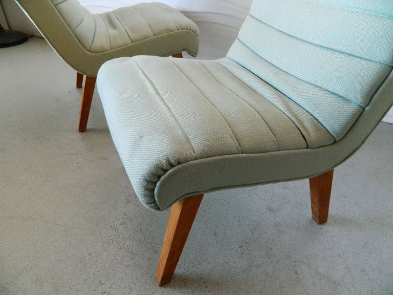 Wood Pair Paul Laszlo-style Slipper Chairs