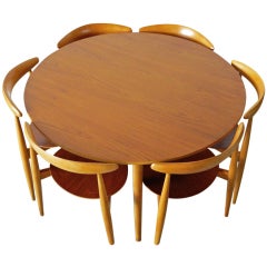 Hans Wegner Table and Six Heart Chairs