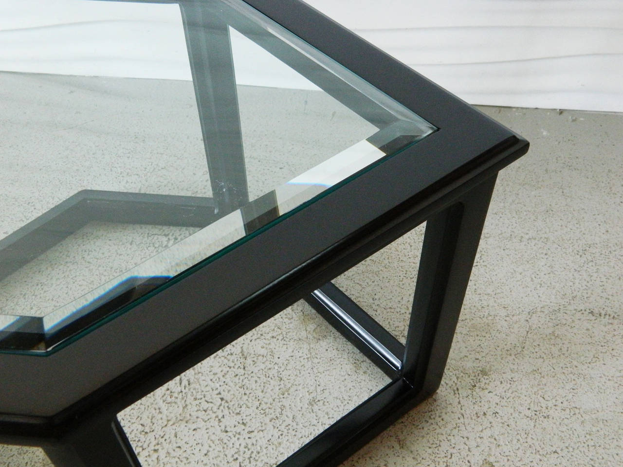 American Hollywood Regency Hexagonal Bevelled Glass Coffee Table For Sale