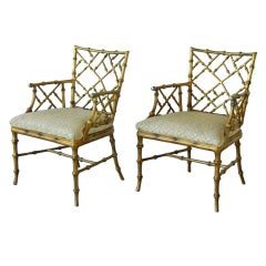 Pair of Gilded Cast Iron Bamboo Arm Chairs