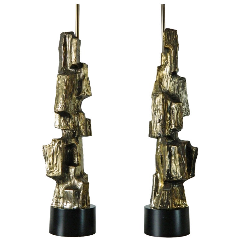 Pair of Maurizio Tempestini Brutalist Rock Lamps