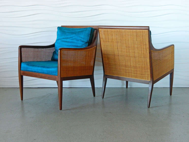 American Pair of Kipp Stewart Walnut and Cane Chairs for Directional