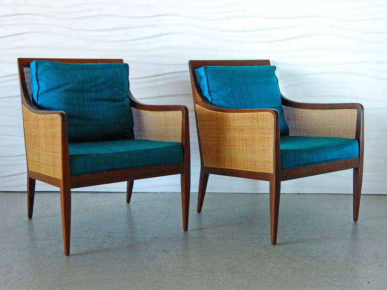 Pair of Kipp Stewart Walnut and Cane Chairs for Directional In Good Condition In Baltimore, MD