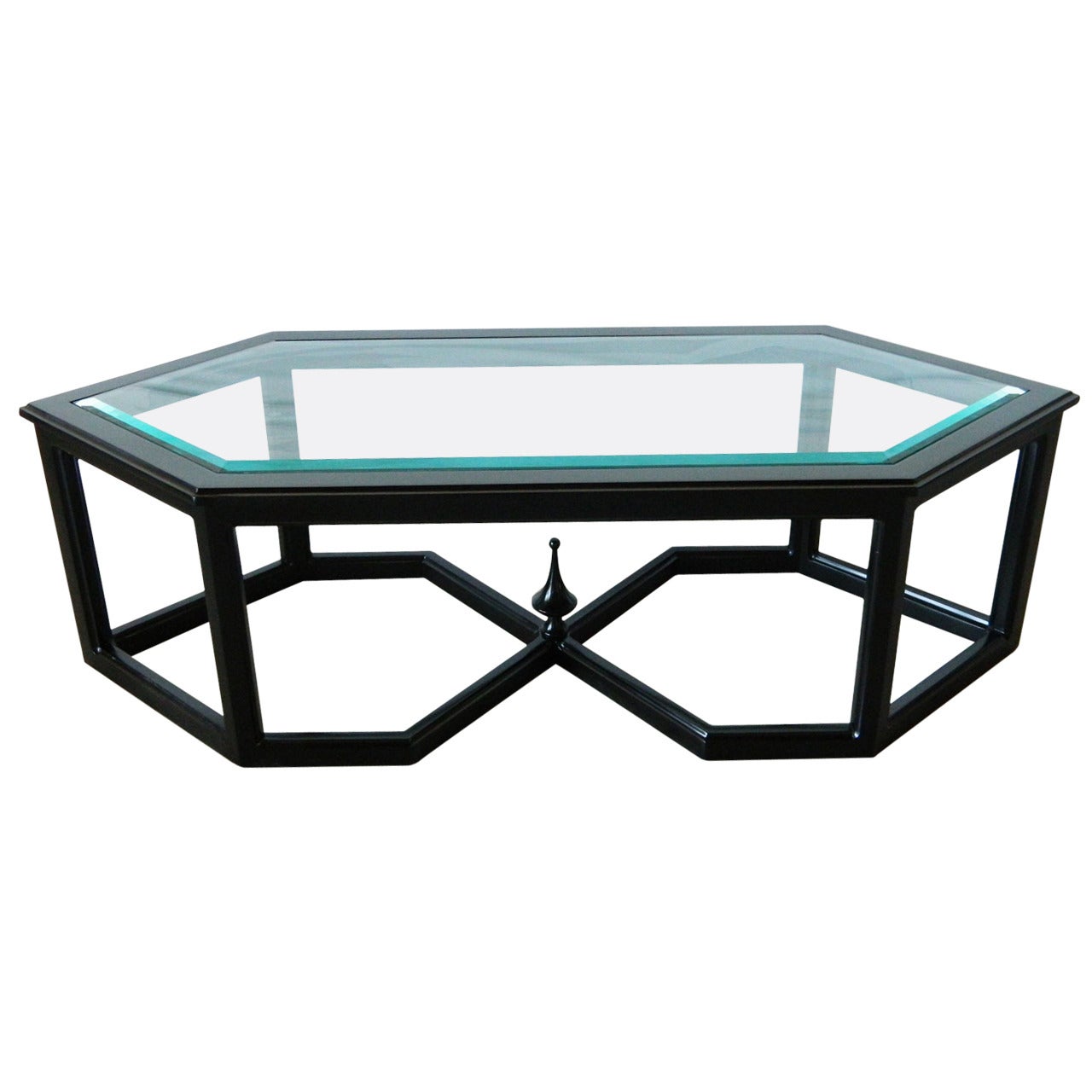 Hollywood Regency Hexagonal Bevelled Glass Coffee Table For Sale